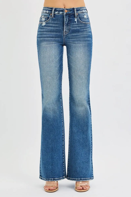 RISEN Full Size Tummy Control High Rise Flare Jeans Plus Size