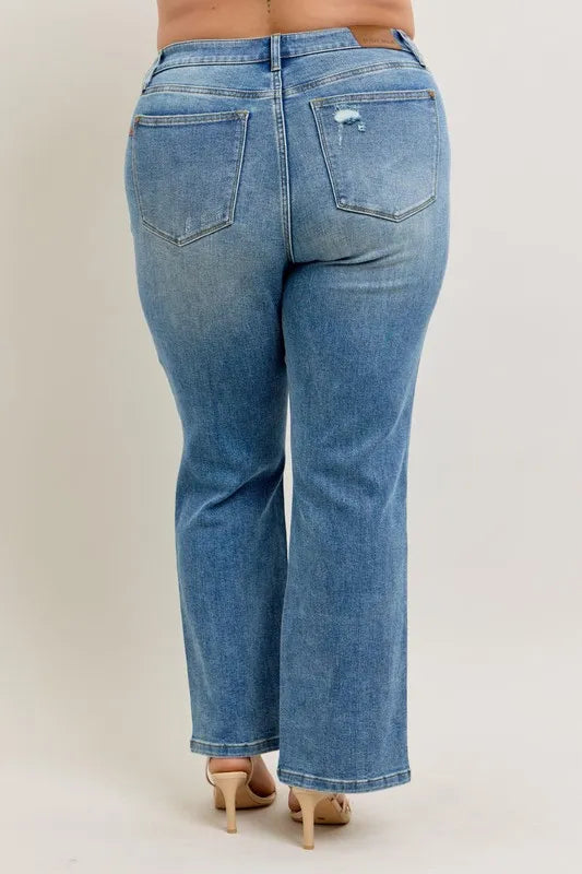 Judy Blue Full Size High Waist Vintage Wash Front Seam & Slit Straight Plus Size