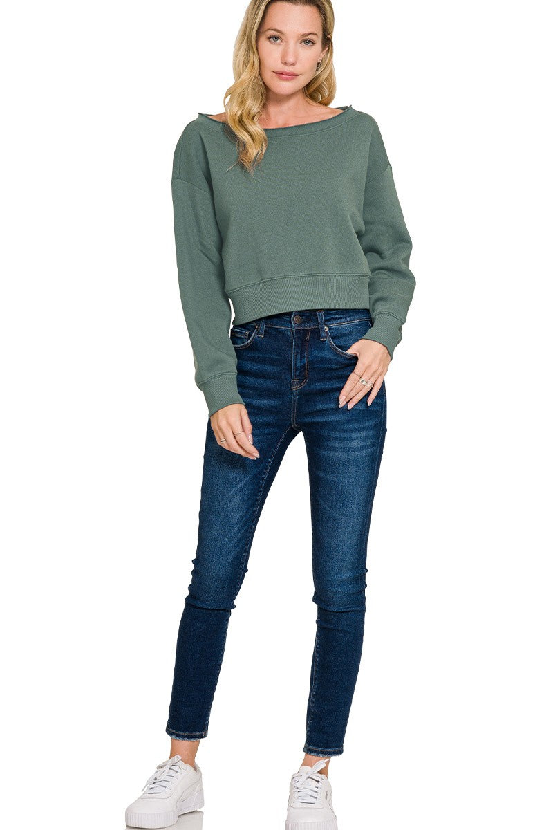 Zenana Fleece Boat-neck Sweatshirt