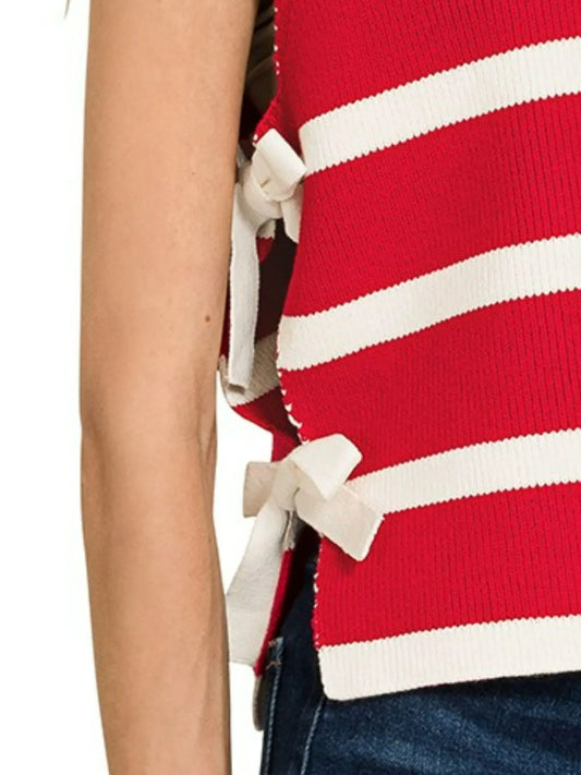 Zenana Side Tie Stripe Sweater Vest