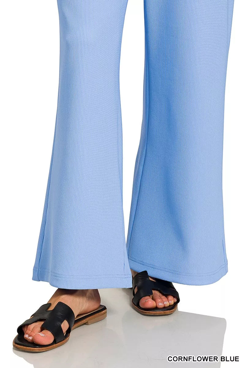 Zenana Ribbed Round Neck Pullover and Drawstring Pants Set