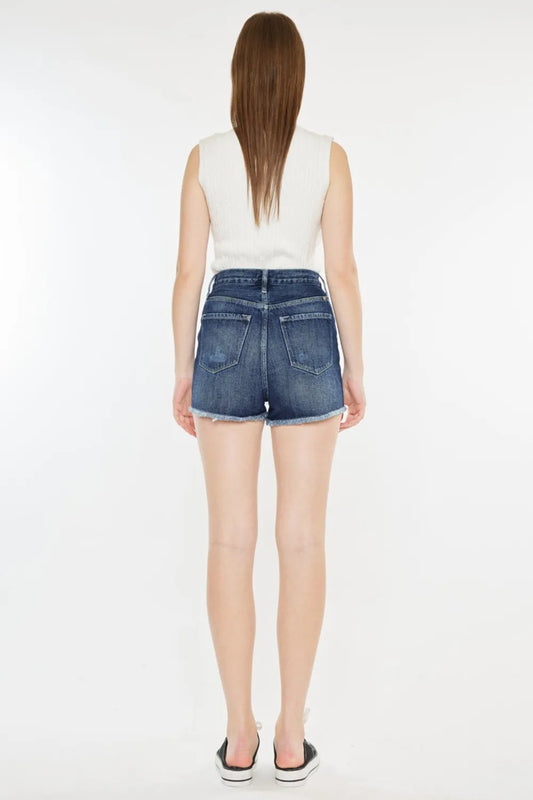 Kancan Raw Hem Button Fly Denim Shorts