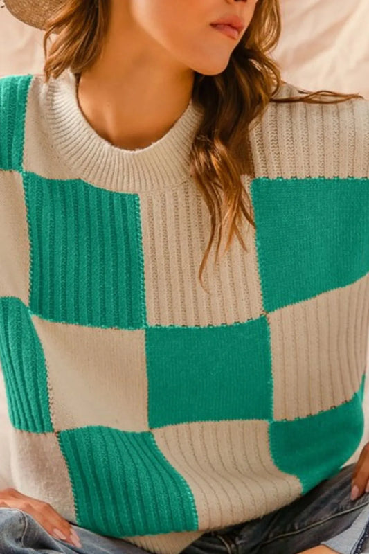 SO ME Check Plaid Casual Sweater Top
