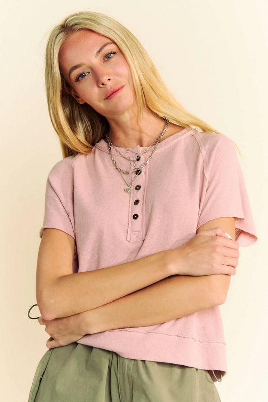 Davi & Dani Breezy Knit Fabric Short Sleeve T-shirt Top