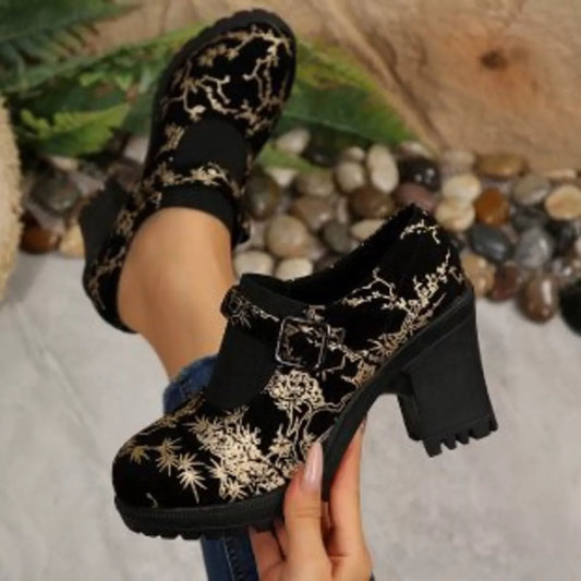 Round Toe Block Heels Pumps