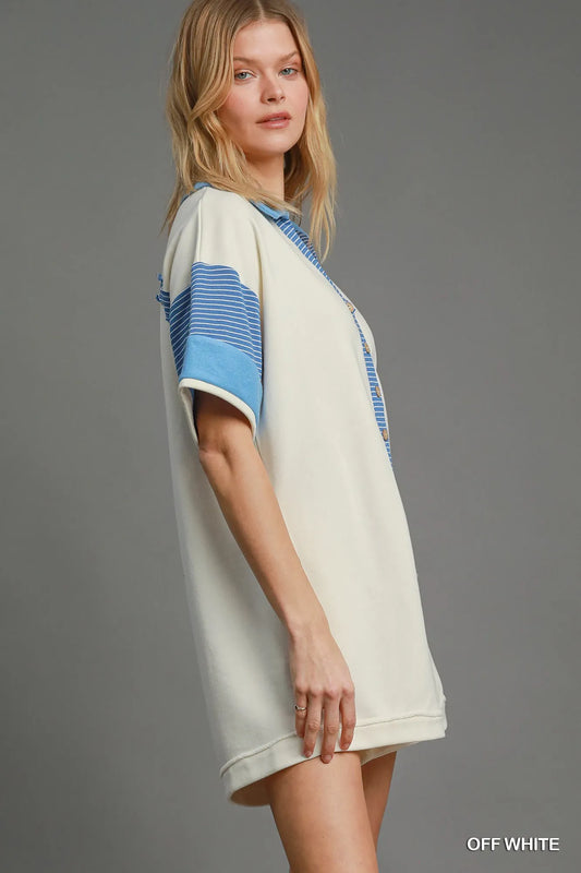 Umgee French Terry Collared Colorblock Romper