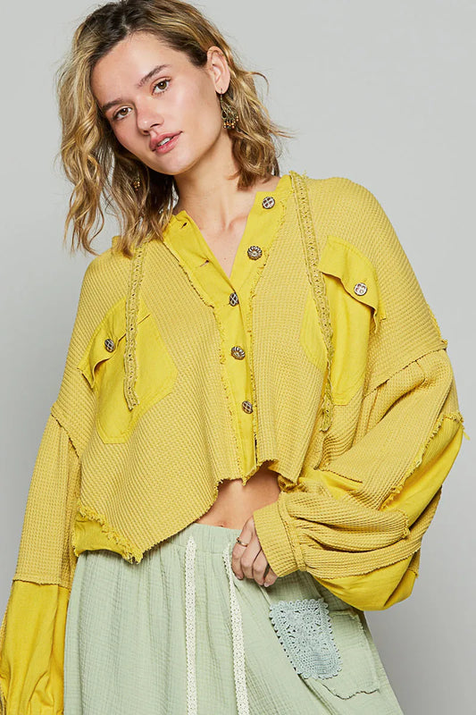 POL Raw Hem Cropped Hooded Jacket