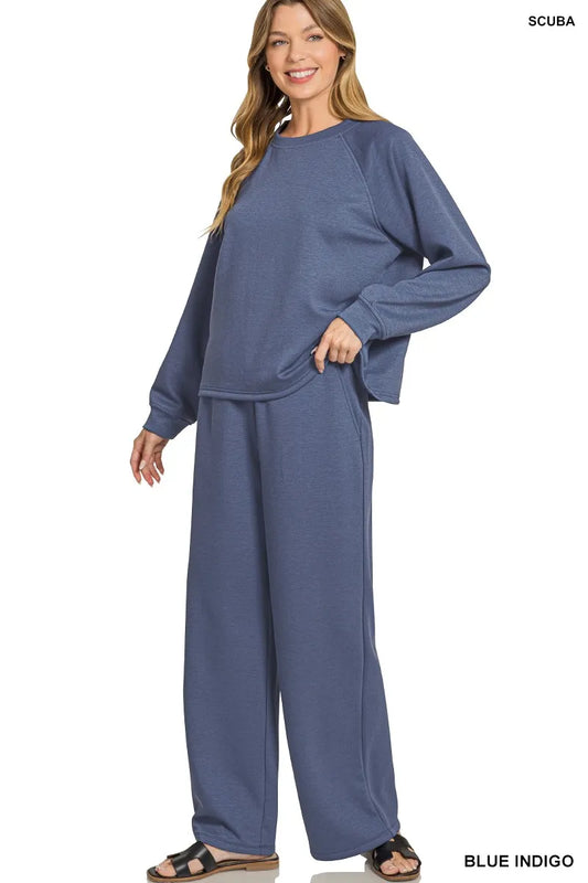 Zenana Scuba Crewneck Sweatshirt and Pants Set