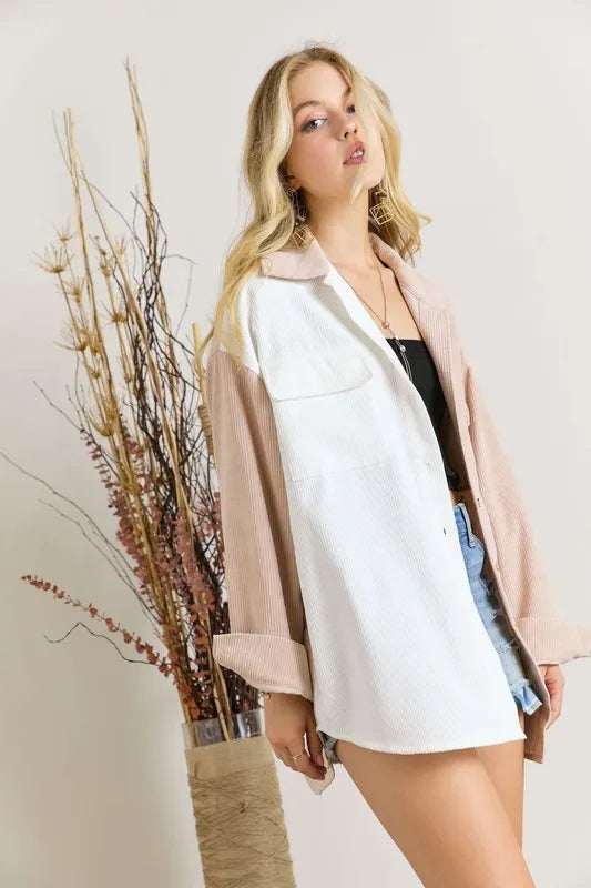 ADORA Color Block Corduroy Shacket