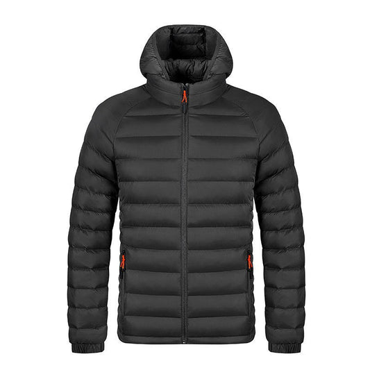 Winter Lightweight Hooded Coat With Pockets Fashion Warm Portable Zipper Jacket For Men Clothing Solid Color Outerwear Tops