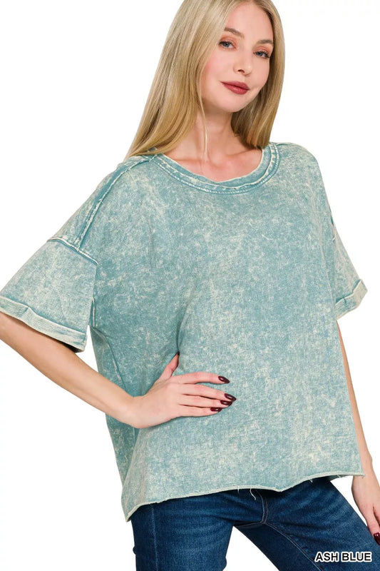 Zenana French Terry Acid Washed T-Shirt