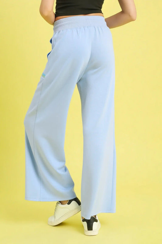 Umgee Drawstring Wide Leg Pants with Scallop Trim Detail