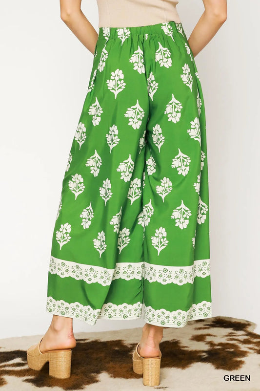 Umgee Floral Pleated Wide-Leg Pants