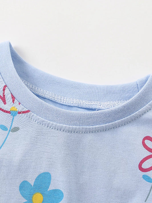 Children's Floral Print Round Neck Top and Shorts Set