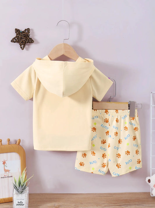 Children's Dog Short Sleeve Hoodie and Shorts Set