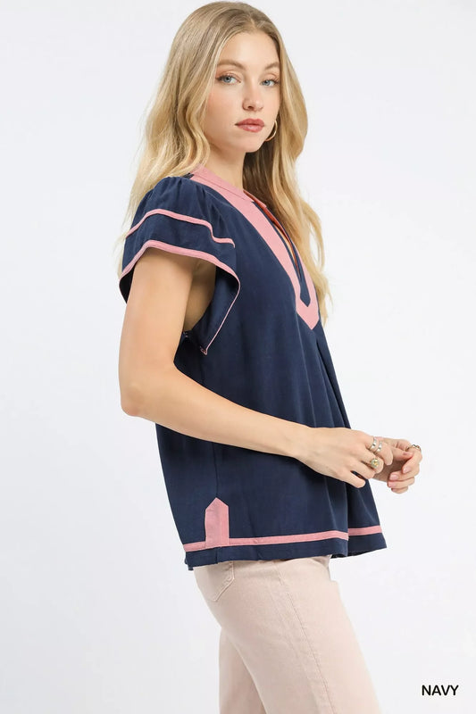 Umgee Linen Ruffle Sleeve Top