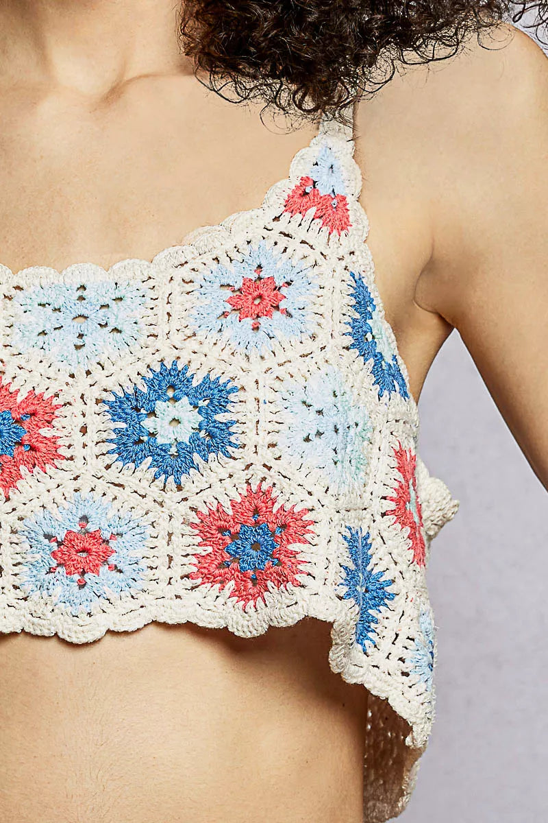 POL Handmade Granny Pattern Crochet Cami with Scalloped Strap