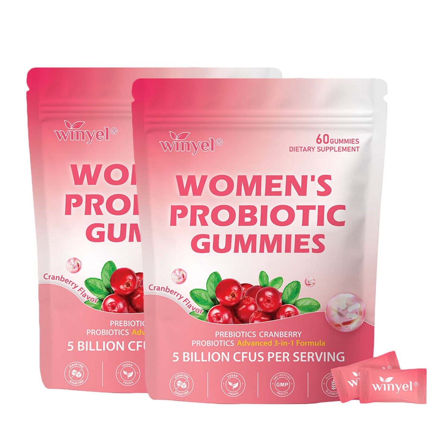 Cranberry Probiotic Gummies Targets Body Odor, Women's Health, And PH Balance Vegan 60 Gummies Per Pack