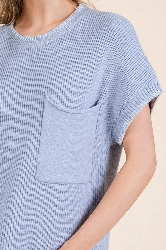 Lime 'N' Chili Solid Cap Sleeve Stitch Edge Knit Sweater