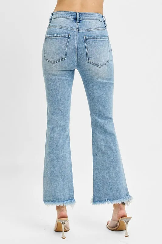 RISEN Full Size High Rise Crop Bootcut Fray Hem Jeans Plus Size
