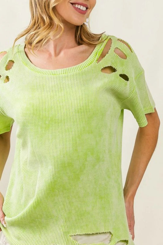 BiBi Laser Cut Mineral Washed Loose Fit Thermal Top