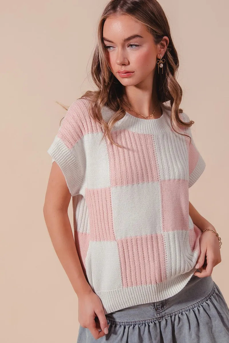 SO ME Check Plaid Casual Sweater Top