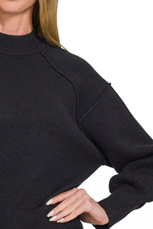 Zenana Viscose Mock Neck Exposed Seam Sweater
