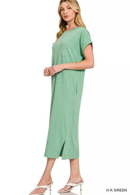 Zenana Round Neck Short Sleeve Midi Dress