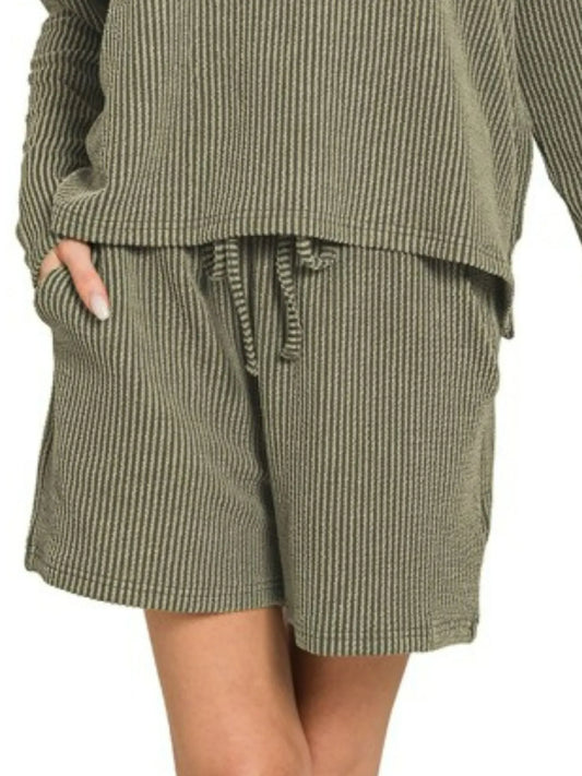 Zenana Corded Rib Long Sleeve Tee and Shorts Set