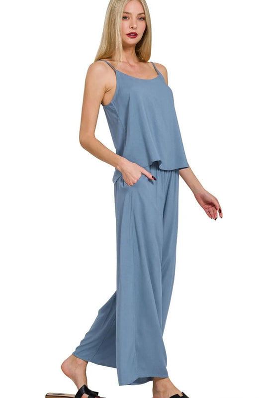 Zenana Woven Cami & Pants Set