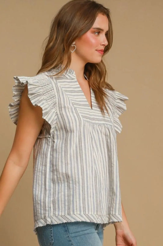 Umgee Full Size Striped Babydoll Top Plus Size