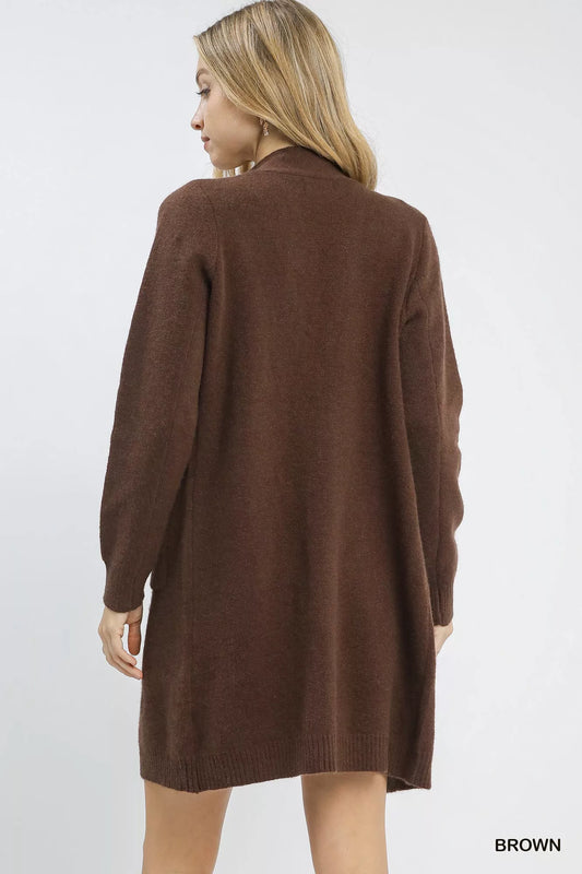 Umgee Button-Down Longline Sweater Cardigan with Front Pockets