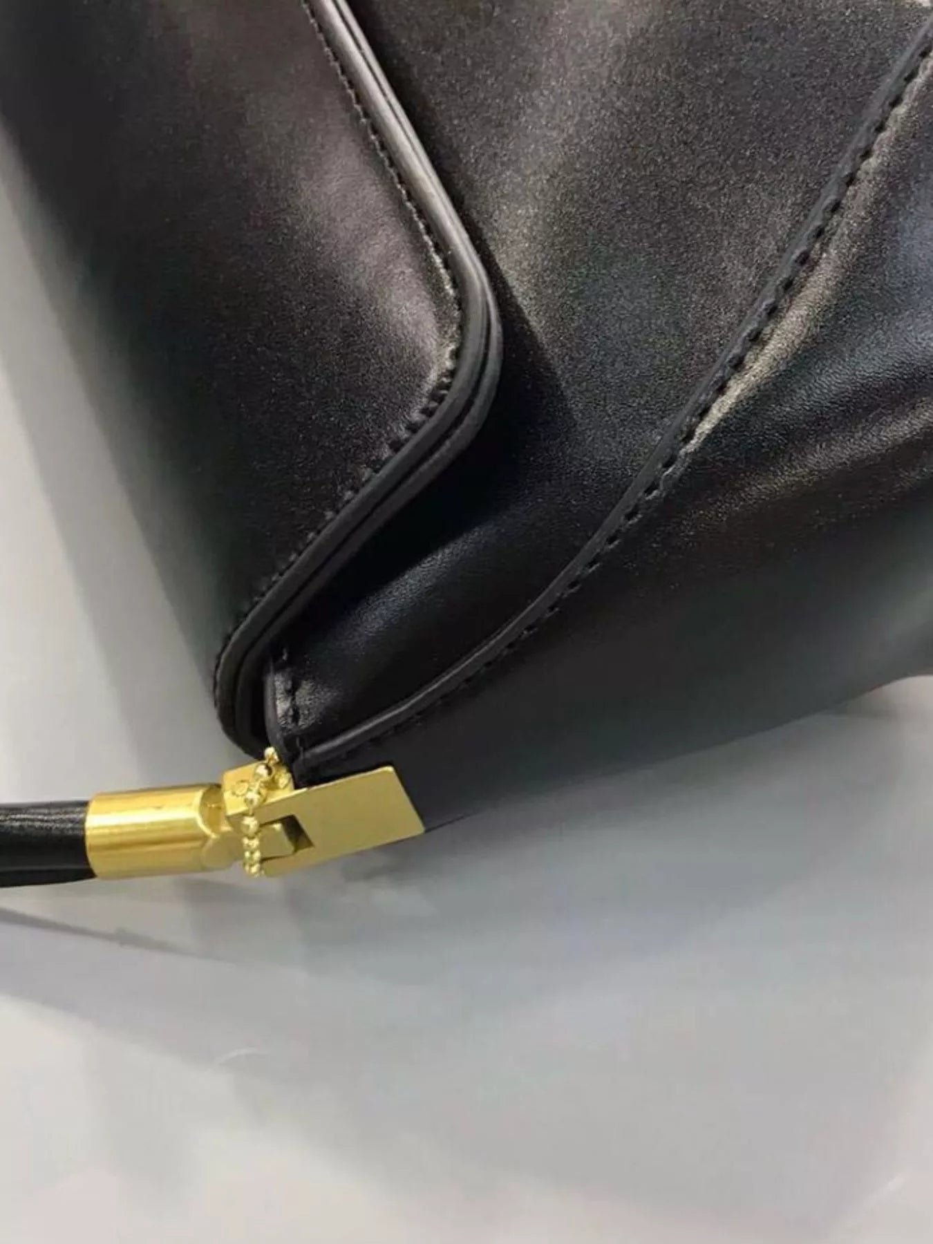 Leather Shoulder Bag with Golden Clasp