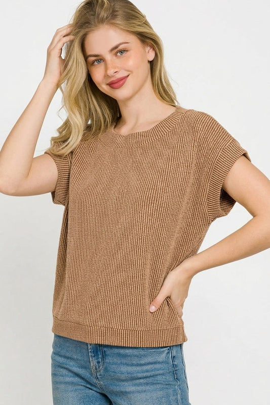 Zenana Raised Rib Cap Sleeve Top