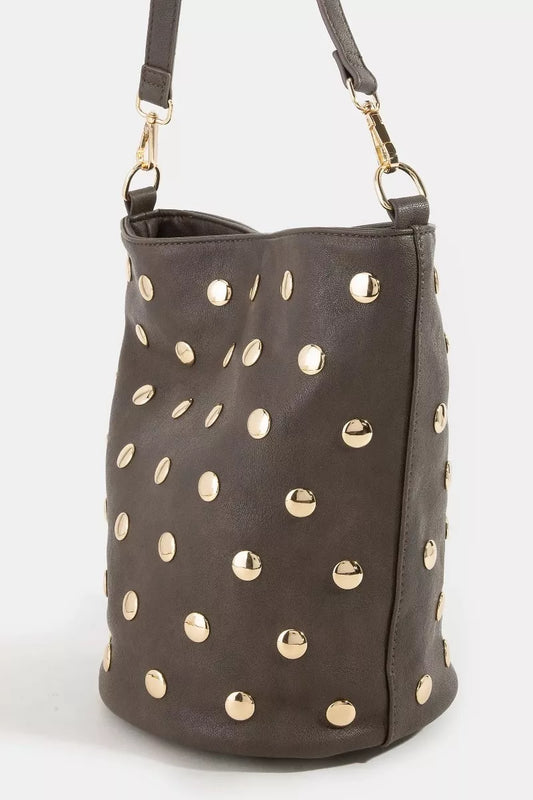 Fame Studded Leather Bucket Bag
