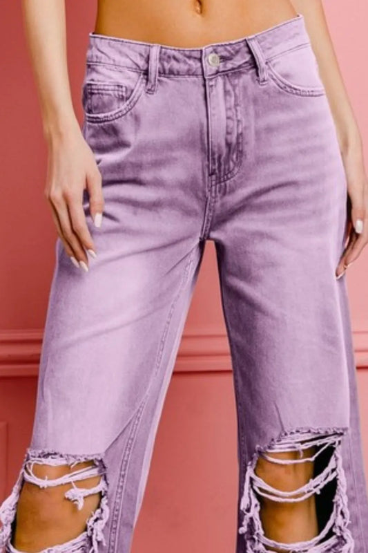 BiBi Distressed Vintage Washed Wide Leg Pants