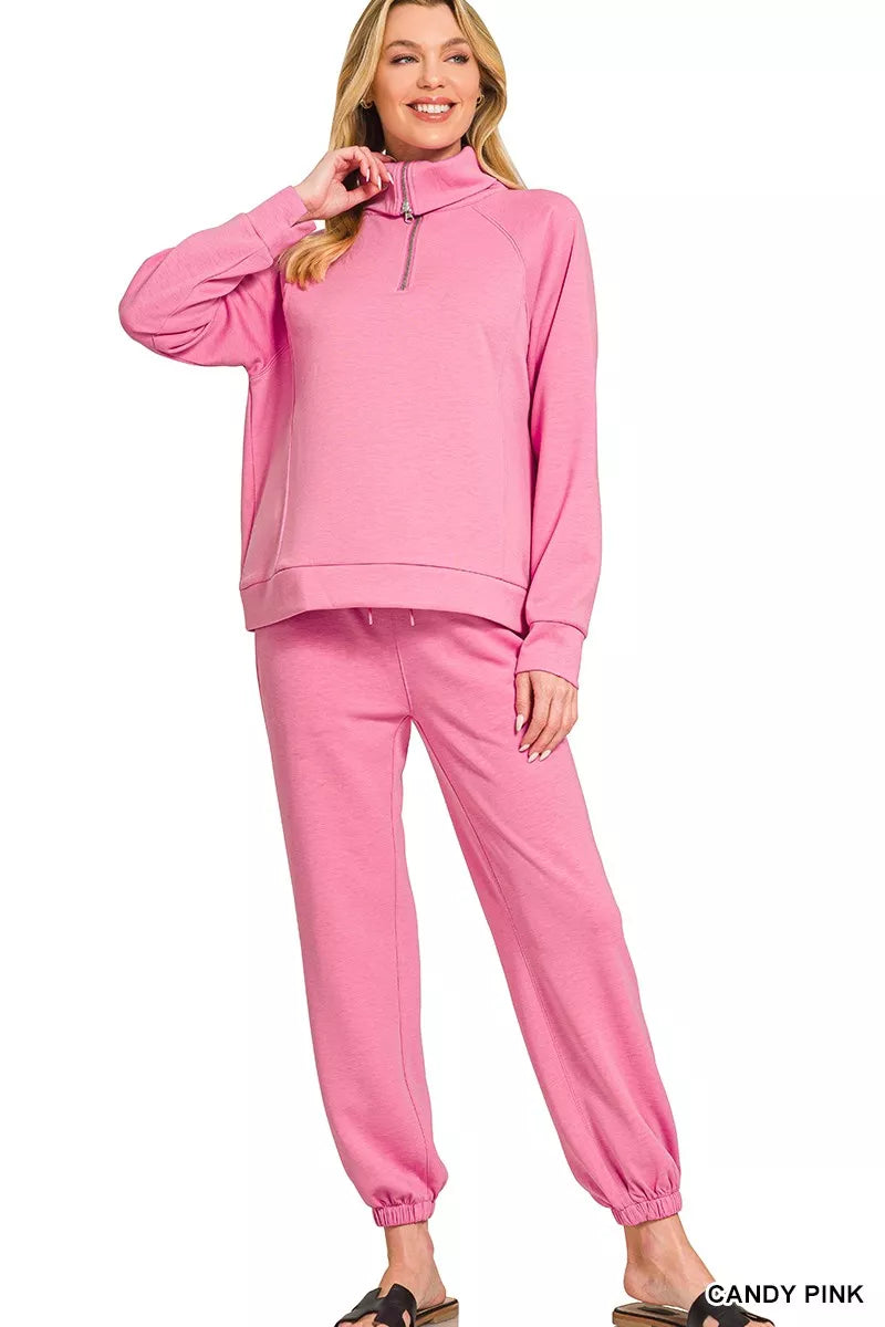 Zenana Scuba Half Zip Sweatshirts and Joggers Set