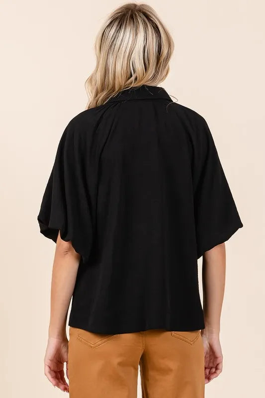Mittoshop Airflow Short Bubble Sleeve Button Down Shirt