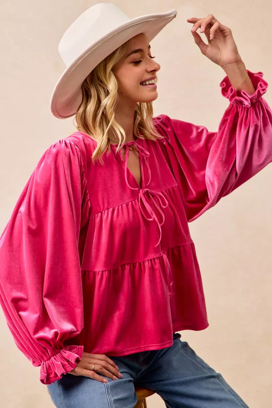 BiBi Christmas Theme Velvet Bow Tied Blouse