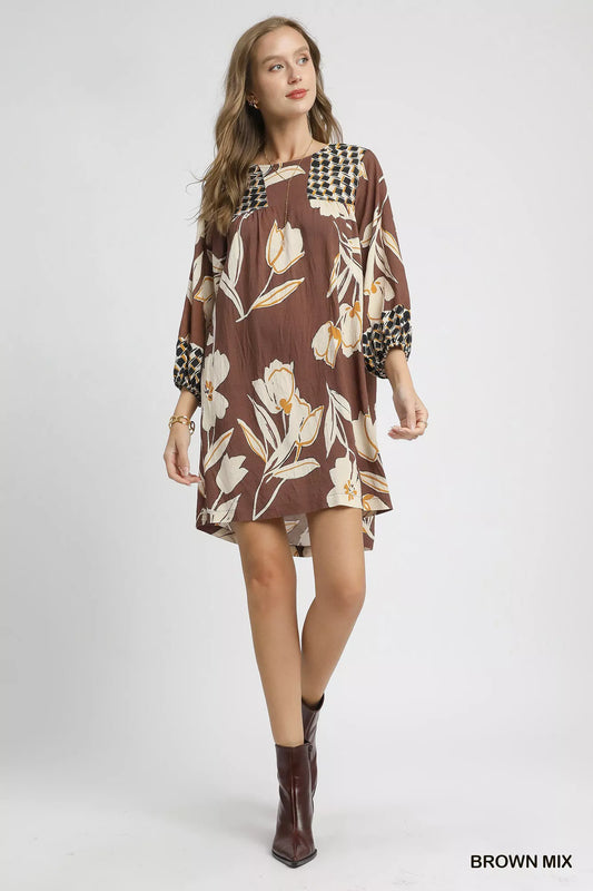 Umgee Floral High-Low Babydoll Dress