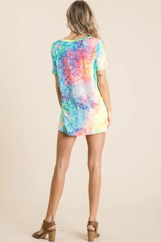 BiBi Tie Dye Print Jersey V Neck Top