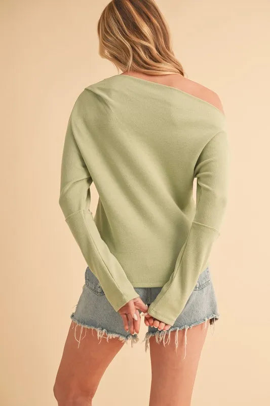 Aemi + Co One Shoulder Long Sleeve Knit Top