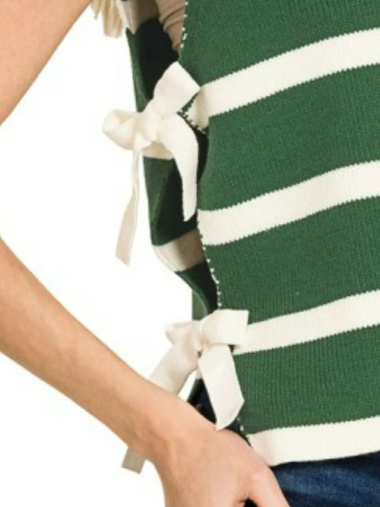 Zenana Side Tie Stripe Sweater Vest