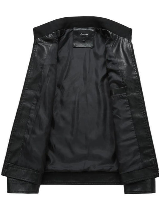 Men's Plus Size Zip Up Leather Moto Jacket