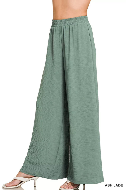 Zenana Woven Airflow Elastic Waistband Pants