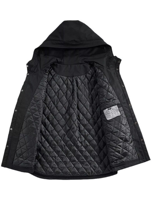 Men's Plus Size Snap Down Long Sleeve Hooded Jacket