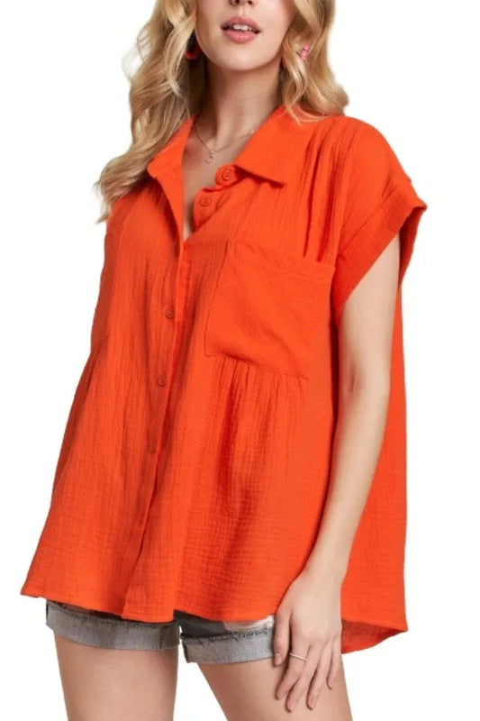 ADORA Button Down Solid Shirt W Pockets
