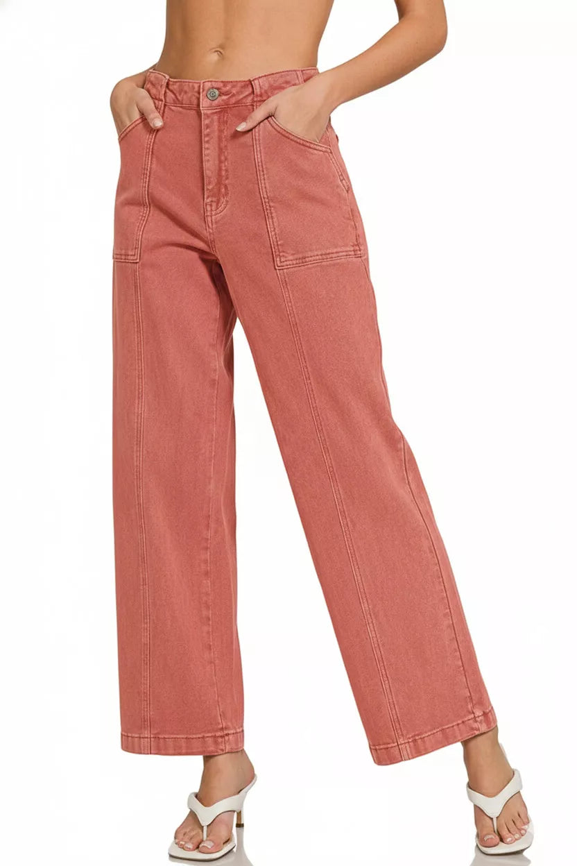 Zenana Straight Leg Utility Pocket Jeans