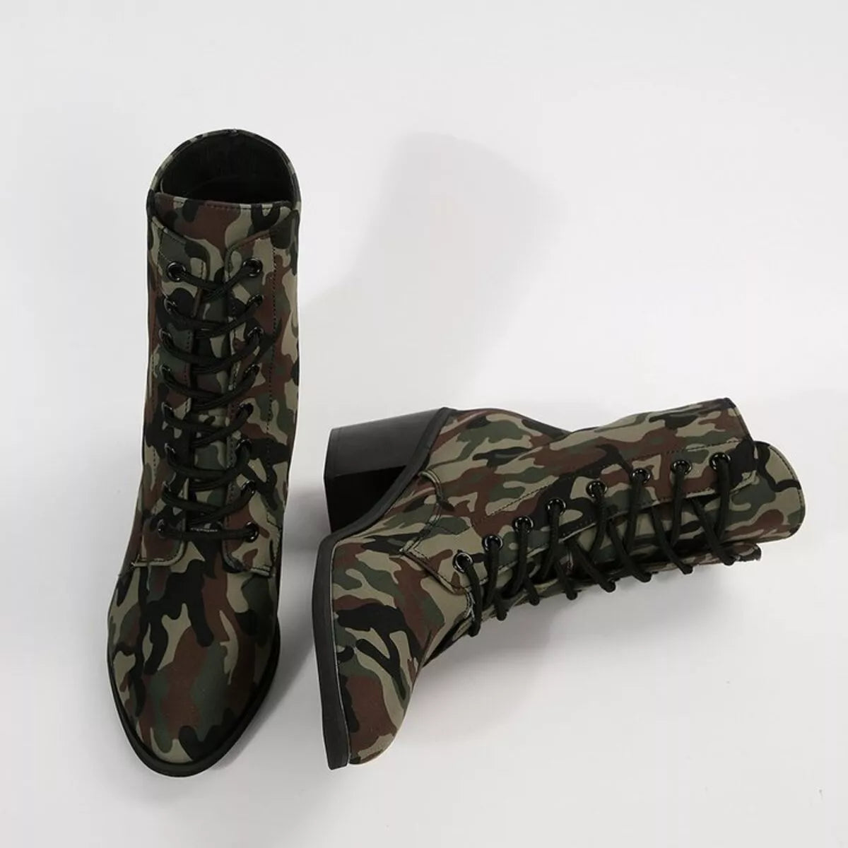 Lace Up Block Heels Boots