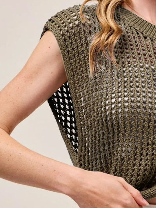 SO ME Big Metal Button Front Openwork Sweater Vest